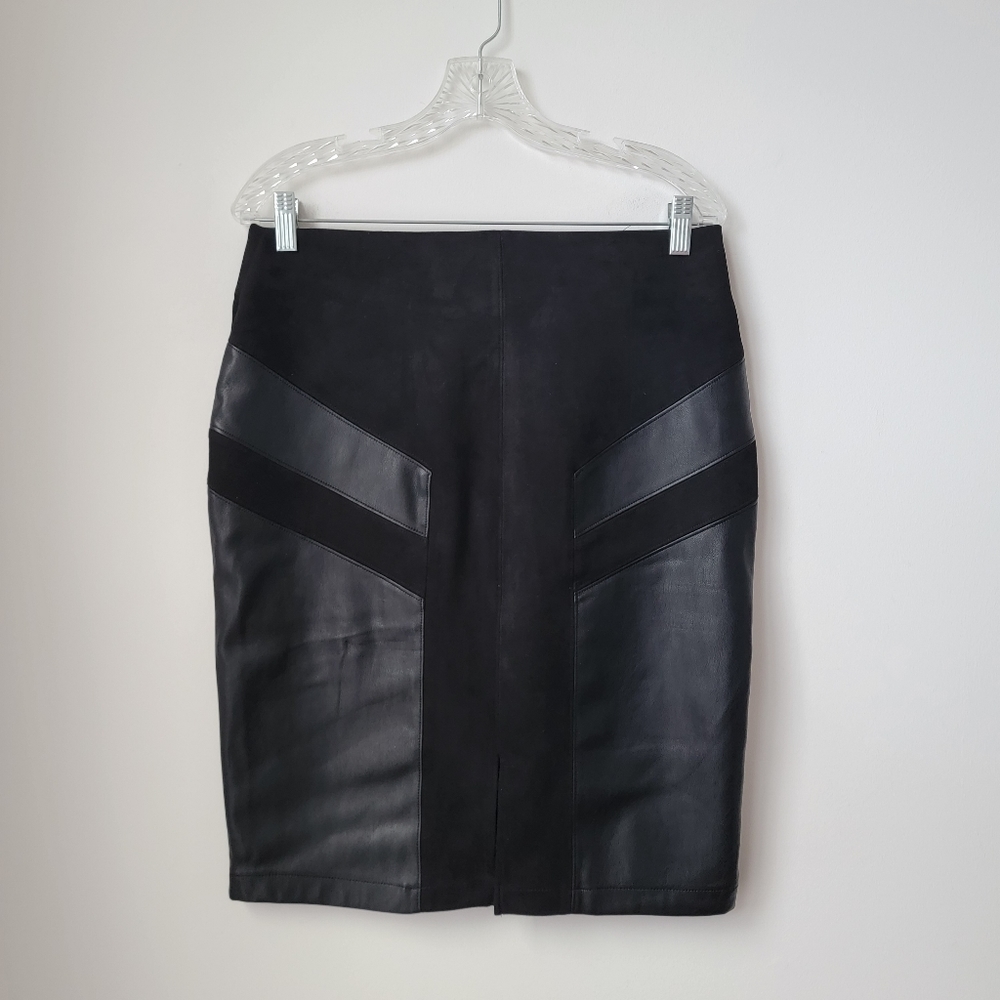 MARC NEW YORK ANDREW MARC Black vegan Suede And Leather Pencil Skirt Size Med